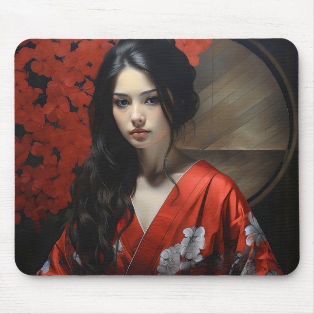 Mousepad Mulher Asiática Red Kimono (Frente)