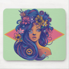 Mousepad Mulher Boho Fantasy com Cabelo Floral