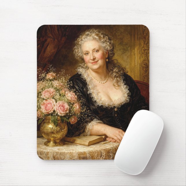 Mousepad Mulher Bonita com Buquê de Rosas (Com mouse)