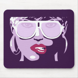 Mousepad Mulher Bonito de Pop Roxo Óculos escuros Lábios co