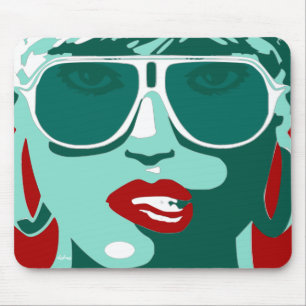 Mousepad Mulher Bonito Pop Verde Óculos escuros Lábios verm
