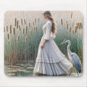 Mousepad Mulher Caminhando Com Herão Azul