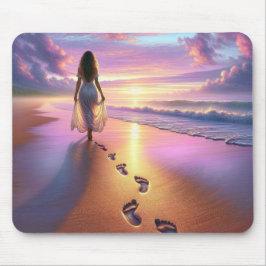 Mousepad Mulher Caminhando Uma Praia Sunset