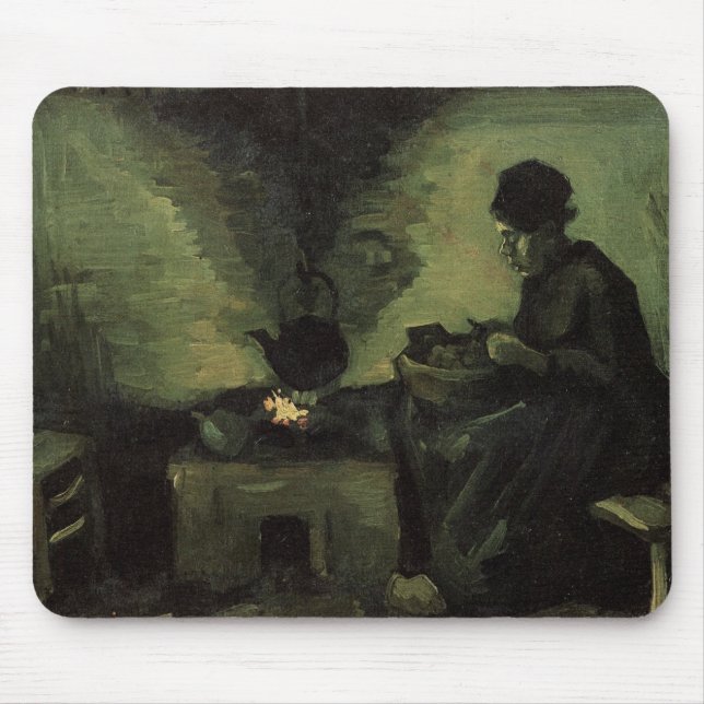 Mousepad Mulher camponesa por Lareira de Vincent van Gogh (Frente)