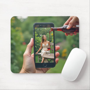 Mousepad Mulher Celular Com Vinho Vazio