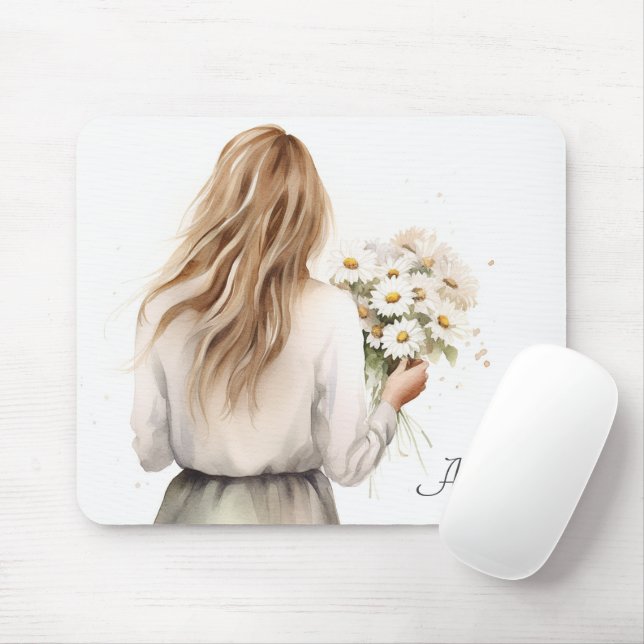 Mousepad Mulher com Buquê de margarida (Com mouse)