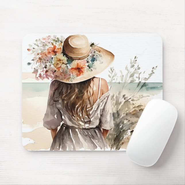 Mousepad Mulher com Chapéu de Praia (Com mouse)