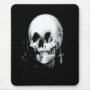 Mousepad Mulher com Reflexão do Crânio Halloween Espelhada