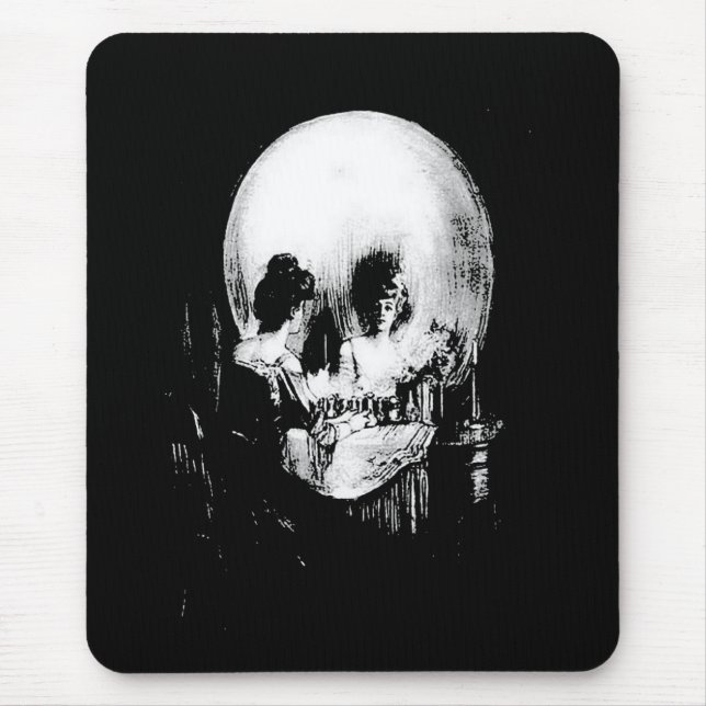 Mousepad Mulher com Reflexão do Crânio Halloween Espelhada (Frente)