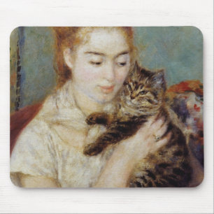 Mousepad Mulher com um gato por Pierre-Auguste Renoir