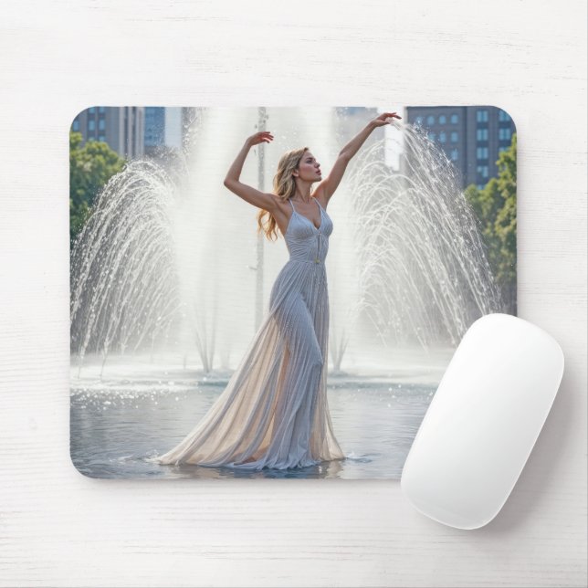 Mousepad Mulher Dançando numa Fonte da Cidade (Com mouse)