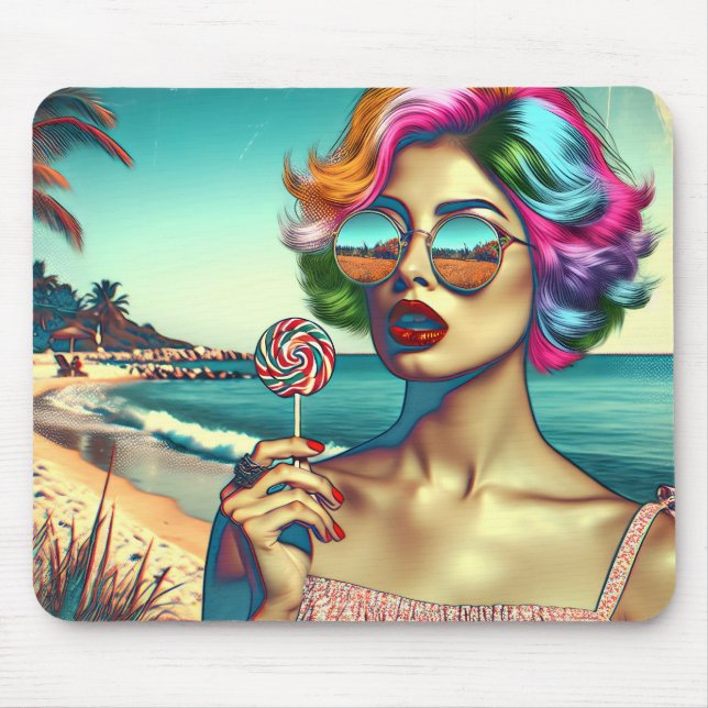 Mousepad Mulher de Arte Pop Retro com Pirulito (Frente)