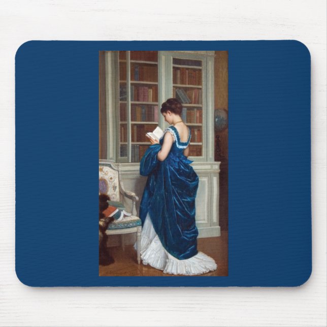 Mousepad Mulher de Azul, lendo um Livro (Frente)