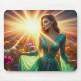 Mousepad Mulher de pé no Jardim Bonito em uma Espessa