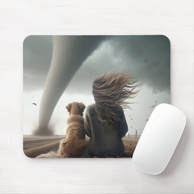 Mousepad Mulher e Cachorro assistindo um Tornado (Com mouse)