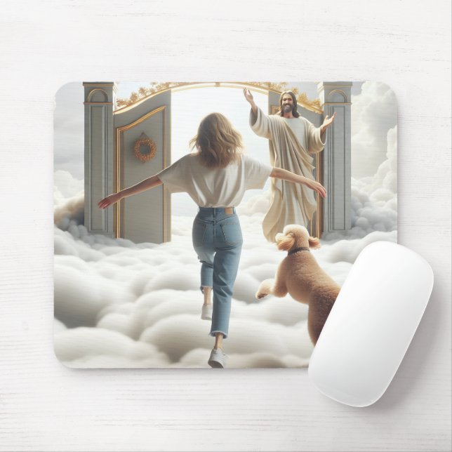 Mousepad Mulher e Labradoodle na porta do céu (Com mouse)
