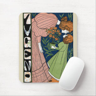 Mousepad Mulher e Menina Art Nouveau Vintage Vestido Verde