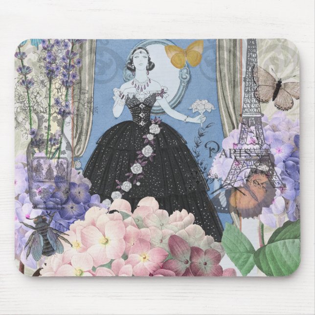 Mousepad Mulher Elegante Azul Vestido Floral Chique  (Frente)