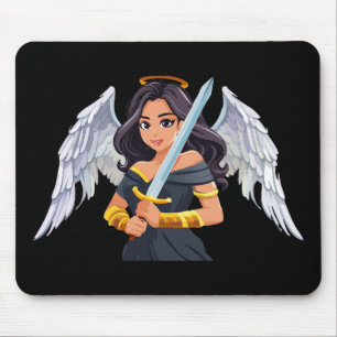 Mousepad Mulher fofa Anjo com asas abertas e espada