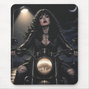 Mousepad Mulher Gótica Romântica e Bonita em Motocicleta