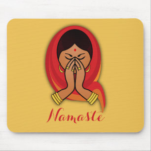 Mousepad Mulher Hindu com Scarf Chefe na Saudação de Namast