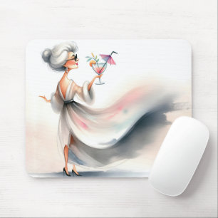 Mousepad Mulher Idosa Com Bebida de Festa