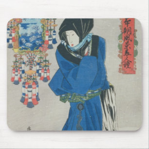 Mousepad Mulher japonesa na neve (impressão do woodblock d