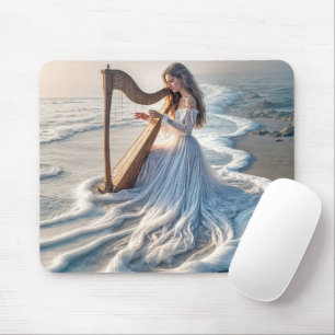 Mousepad Mulher jogando harpa na água do oceano