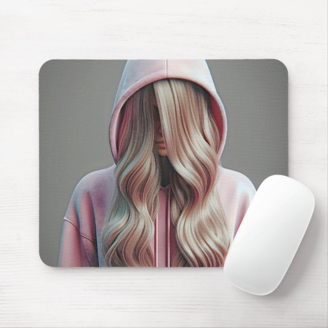Mousepad Mulher jovem escondendo-se atrás do cabelo louro l (Com mouse)