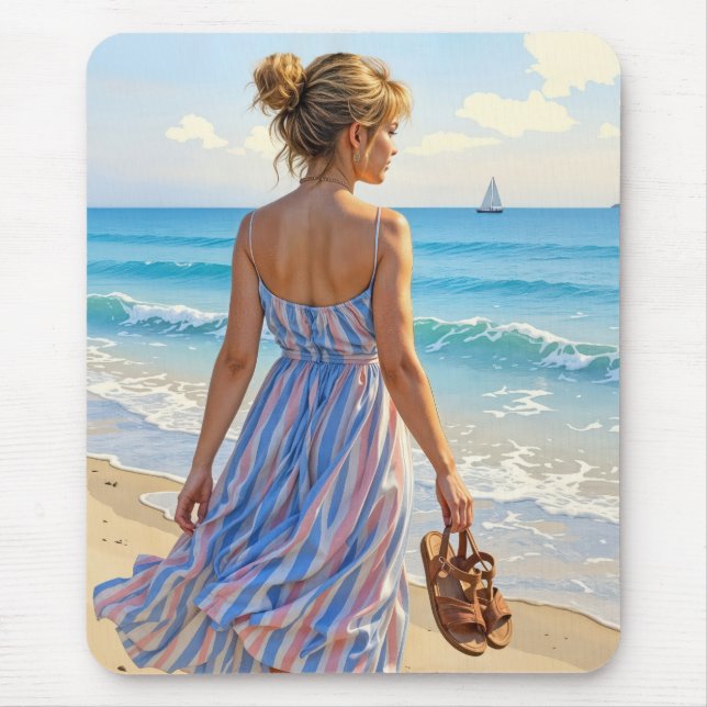 Mousepad Mulher Jovem na Praia (Frente)