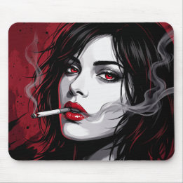 Mousepad Mulher Mangá Vermelha Fumaça Anime