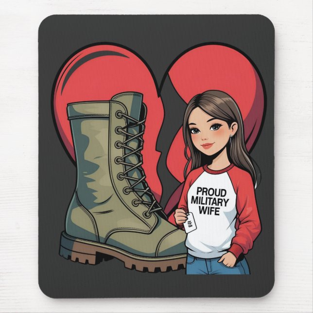 Mousepad Mulher Militar Orgulhosa - Coração "Boot Wife" (Frente)
