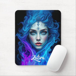 Mousepad Mulher Misteriosa Emergindo de Chamas Azuis e Roxa