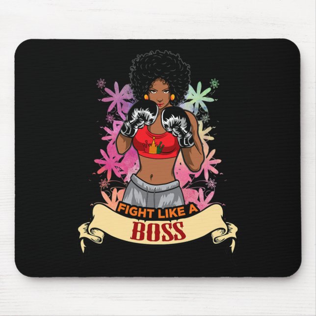 Mousepad Mulher Negra Empoderada Boxe Magia Kickboxing Meni (Frente)