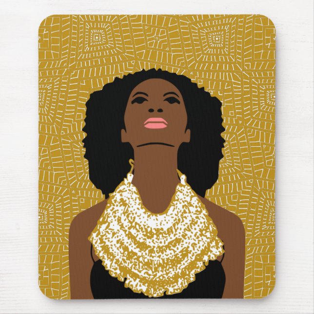 Mousepad Mulher Negra Ouro Procurando | Colar Tribal (Frente)