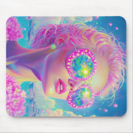 Mousepad Mulher Neon Glamorosa com Óculos Espumantes