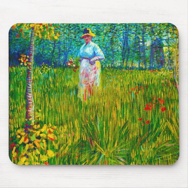 Mousepad Mulher no jardim por Vincent van Gogh (Frente)