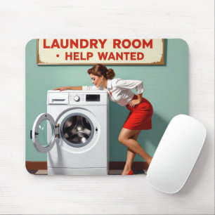 Mousepad Mulher retrô com sinal de ajuda na lavanderia