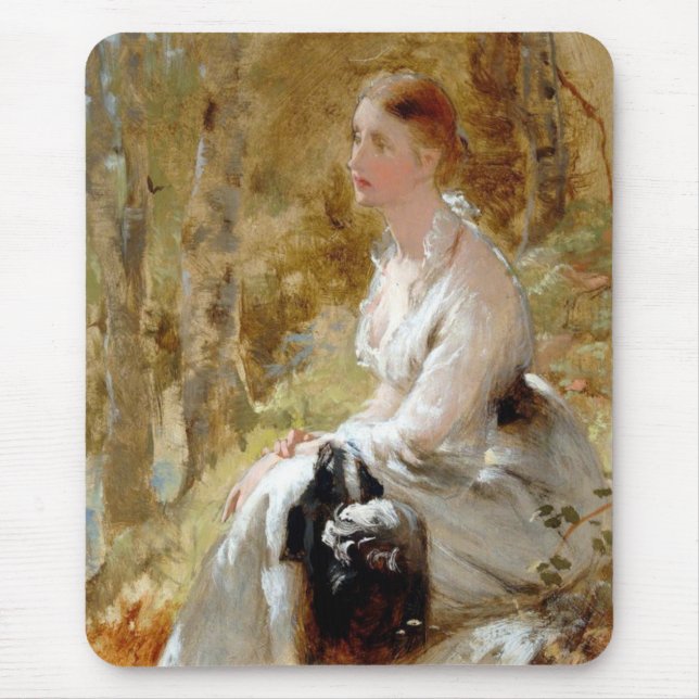 Mousepad Mulher sentada em um vestido branco (beleza elegan (Frente)