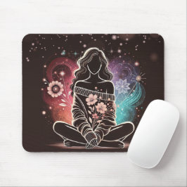 Mousepad Mulher Serena em um Sonho Floral Cósmico