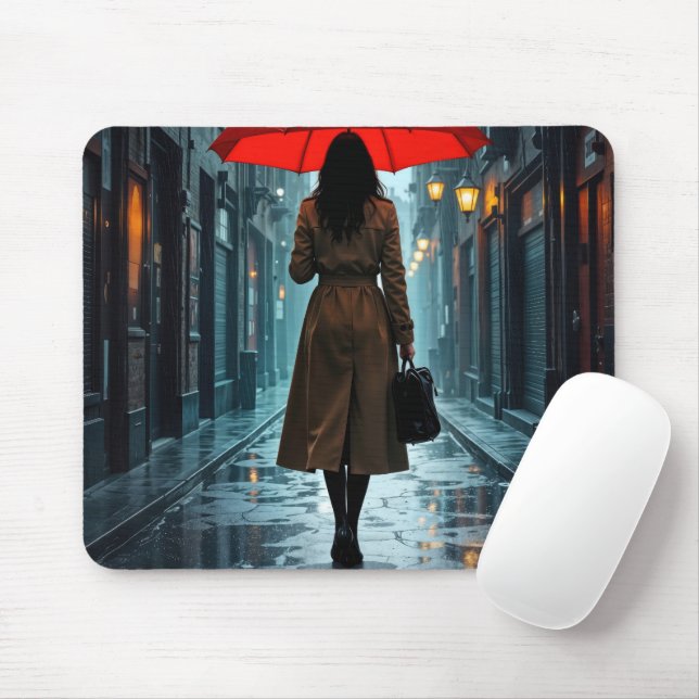 Mousepad Mulher sob um guarda-chuva vermelho com pasta (Com mouse)