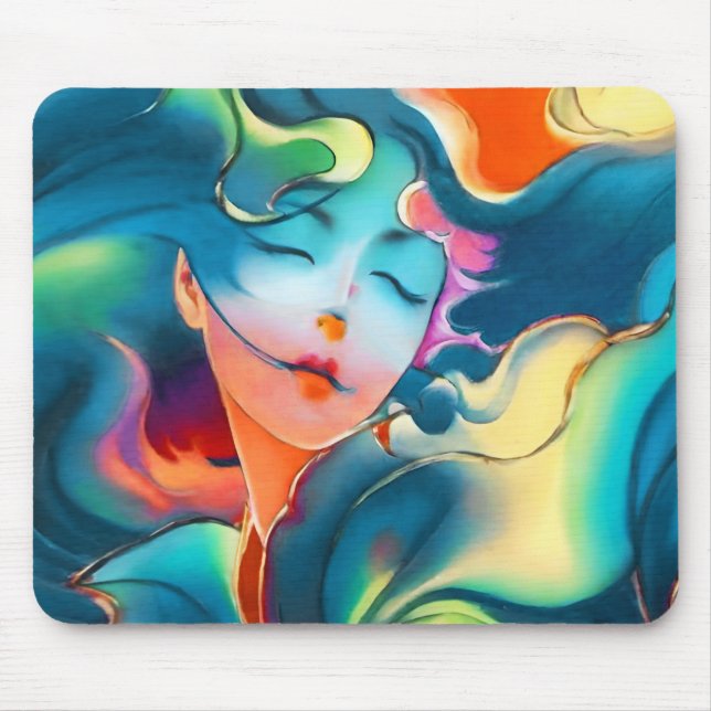 Mousepad Mulher Sonhadora Serena em Tons Azuis (Frente)