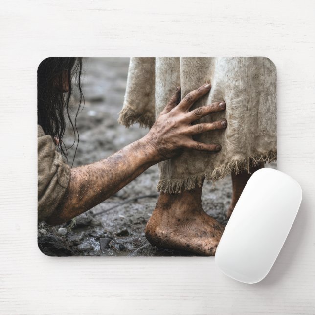 Mousepad Mulher Tocando a Roupa de Jesus (Com mouse)