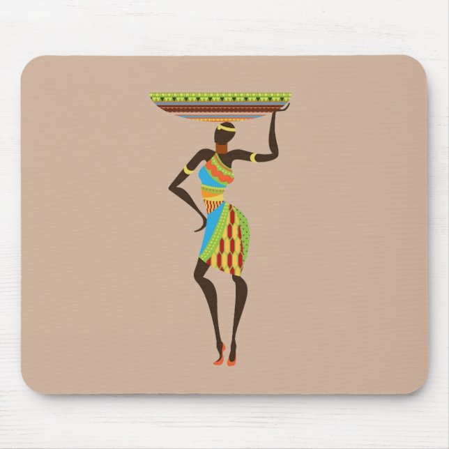 Mousepad Mulher Tribal Africana com basquete de arte tribal (Frente)
