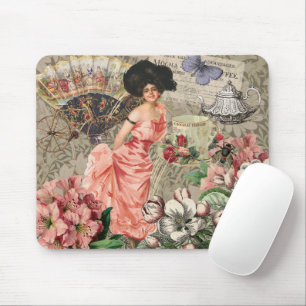 Mousepad Mulher Victoriana Café Clássica Rosa
