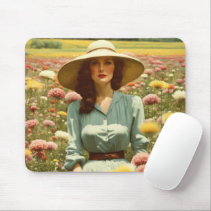 Mousepad Mulher Vintage Em Campo Flor