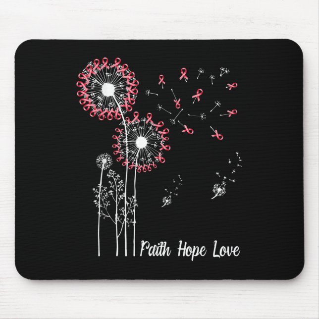 Mousepad Mulheres Faith Hope amam o Cancer da mama Dandelio (Frente)