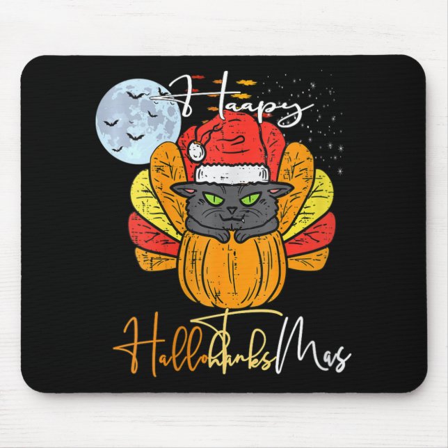 Mousepad Mulheres Felizes Hallothanksmas Cat Halloween Than (Frente)