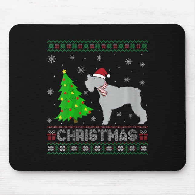 Mousepad Mulheres Schnauzer Cachorro Xmas Tree Iluminação F (Frente)