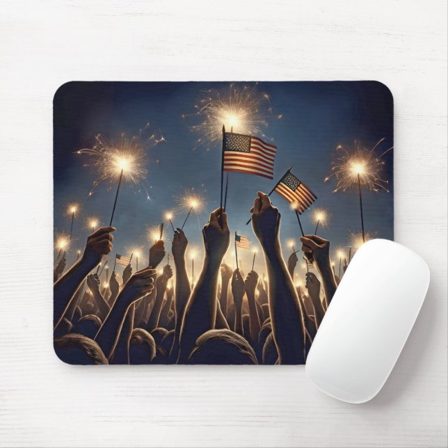 Mousepad Multidão com sinalizadores e faíscas americanos (Com mouse)